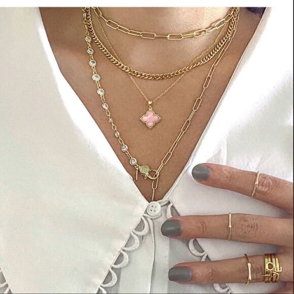 14k Yellow Gold Plated-Pink Mother of Pearl NWT - Picture 3 of 3